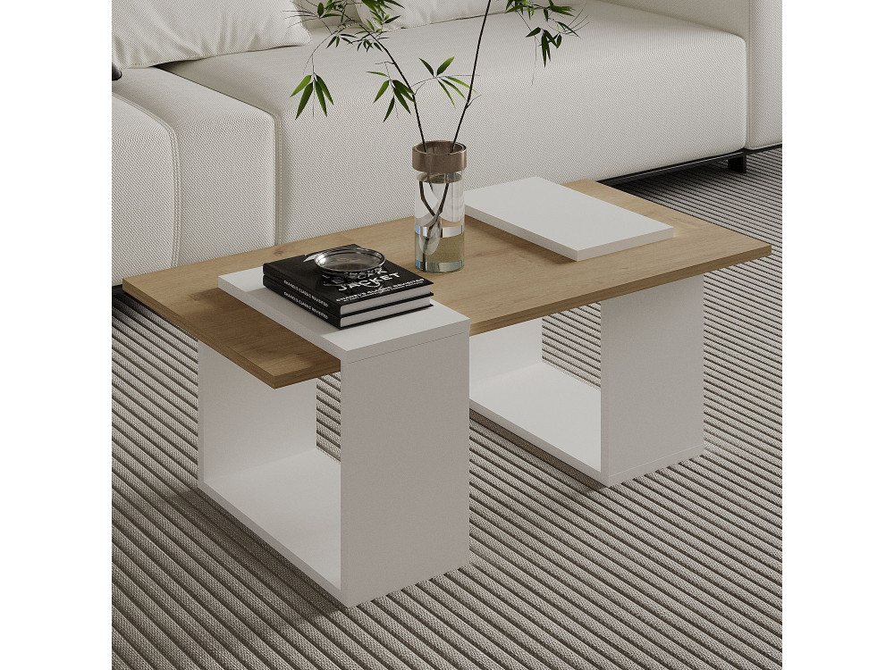 Matris" wooden coffee table - 90 x 46 x 37 cm - White