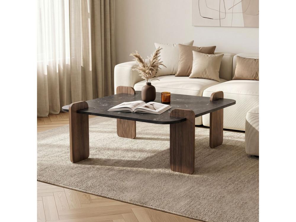 Marais" wooden coffee table - 90 x 90 x 35 cm - Black
