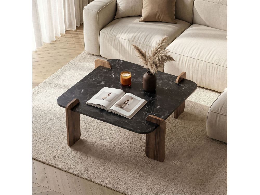 Marais" wooden coffee table - 90 x 90 x 35 cm - Black