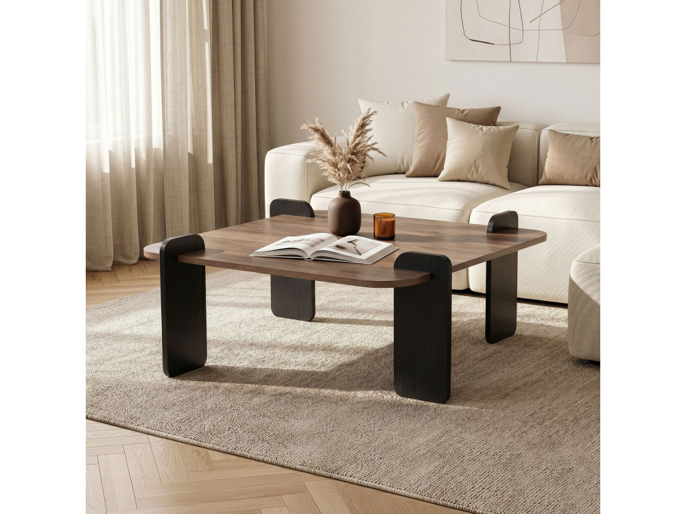 Marais" wooden coffee table - 90 x 90 x 35 cm - Brown