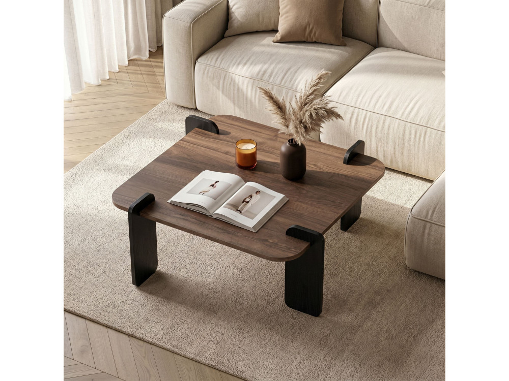 Marais" wooden coffee table - 90 x 90 x 35 cm - Brown