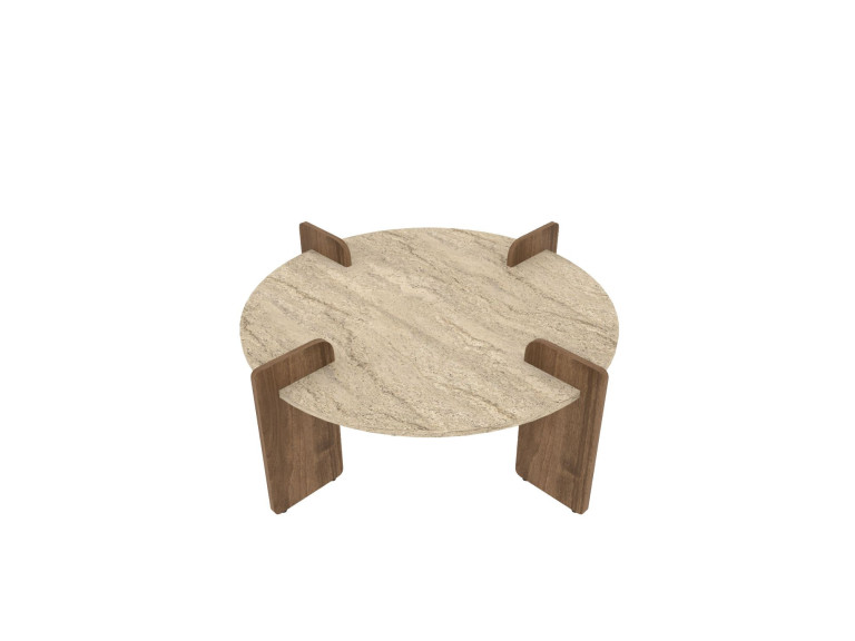 Avoure" wooden coffee table - 90 x 90 x 35 cm - Travertine