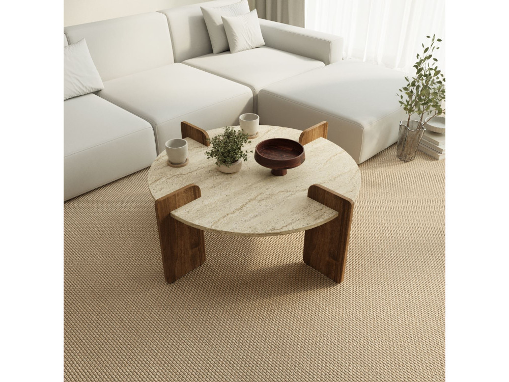 Avoure" wooden coffee table - 90 x 90 x 35 cm - Travertine