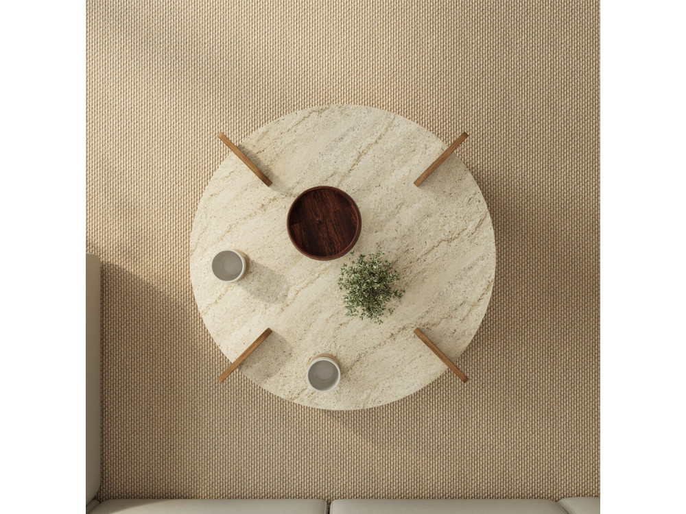 Avoure" wooden coffee table - 90 x 90 x 35 cm - Travertine