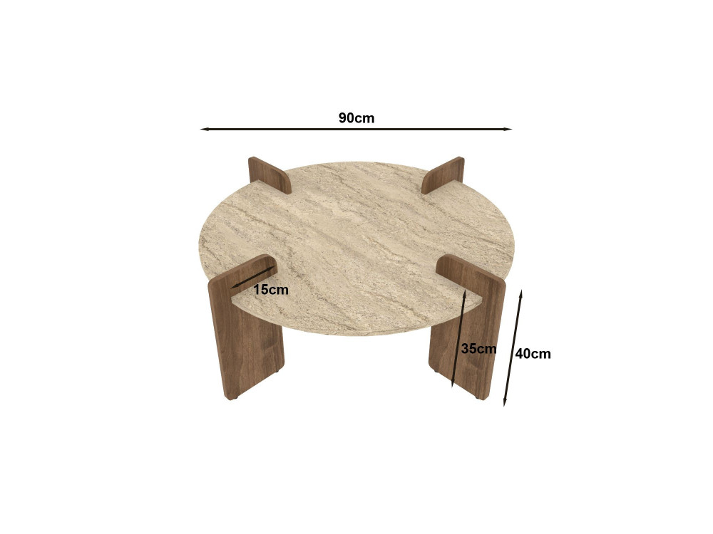 Avoure" wooden coffee table - 90 x 90 x 35 cm - Travertine