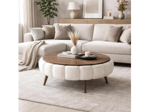 Yuvarlak" wooden coffee table - 100 x 100 x 44 cm - White