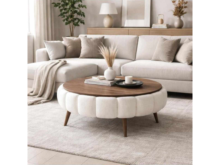Yuvarlak" wooden coffee table - 100 x 100 x 44 cm - White