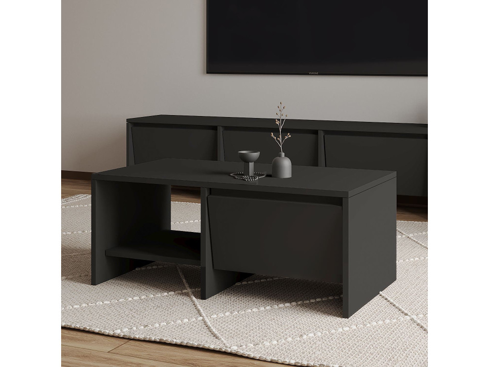 Laris" wooden coffee table - 90 x 45 x 35 cm - Anthracite grey