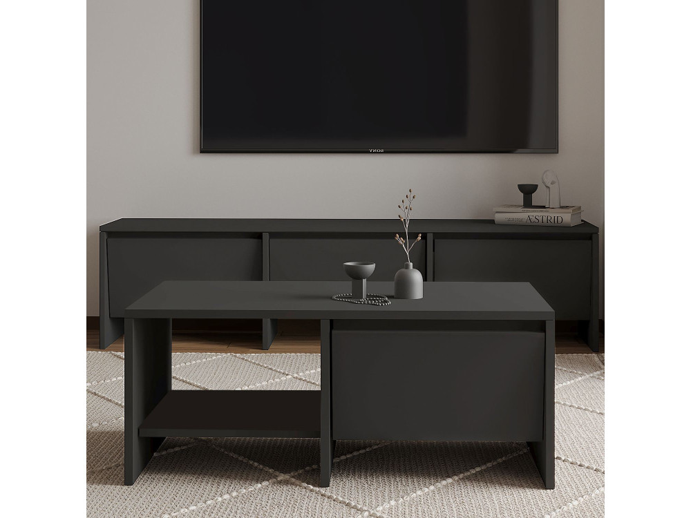 Laris" wooden coffee table - 90 x 45 x 35 cm - Anthracite grey