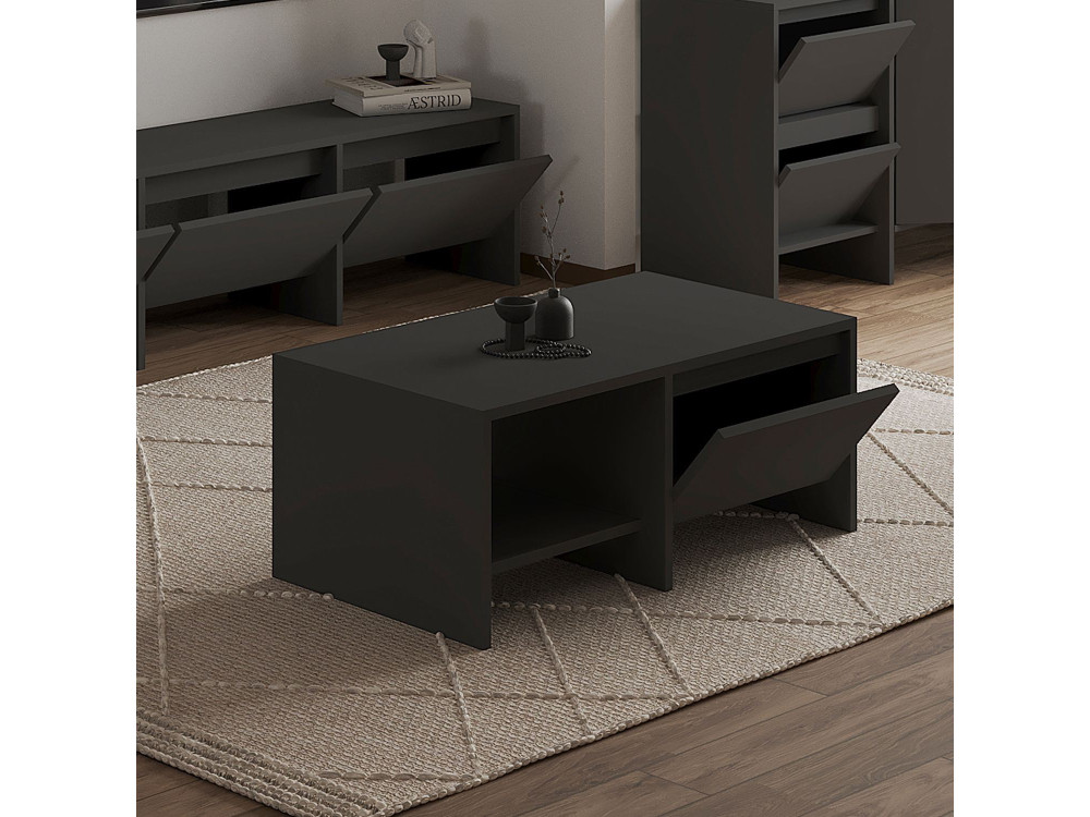 Laris" wooden coffee table - 90 x 45 x 35 cm - Anthracite grey