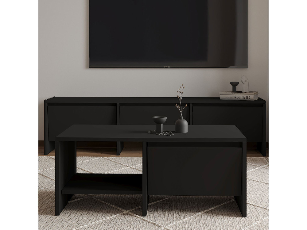 Laris" wooden coffee table - 90 x 45 x 35 cm - Black