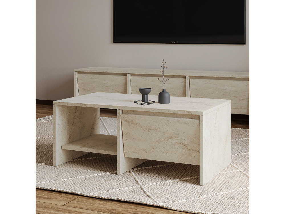 Laris" wooden coffee table - 90 x 45 x 35 cm - Travertine