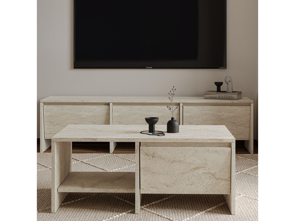 Laris" wooden coffee table - 90 x 45 x 35 cm - Travertine