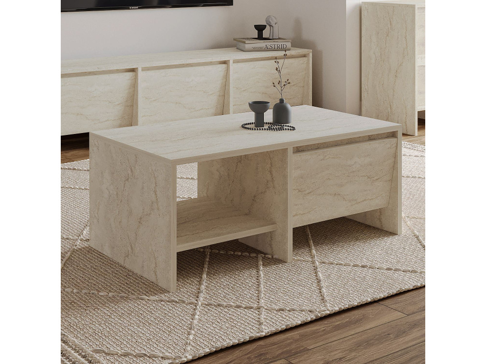 Laris" wooden coffee table - 90 x 45 x 35 cm - Travertine