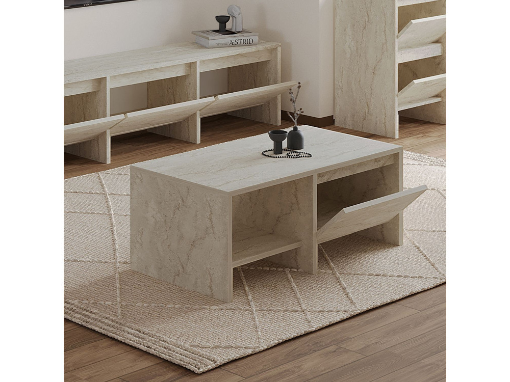Laris" wooden coffee table - 90 x 45 x 35 cm - Travertine