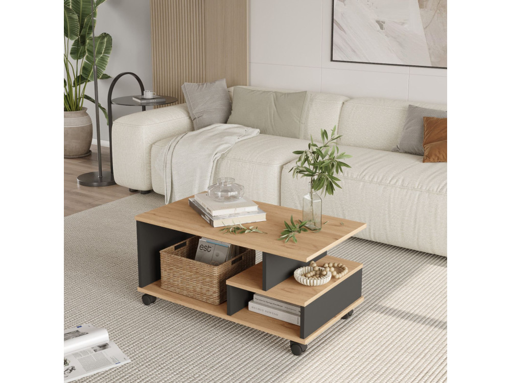 MIN9" wooden coffee table - 90 x 51 x 42 cm - Anthracite grey