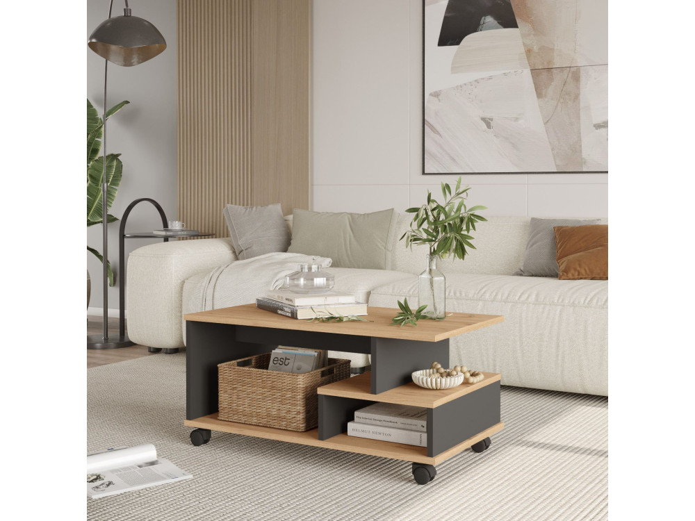 MIN9" wooden coffee table - 90 x 51 x 42 cm - Anthracite grey