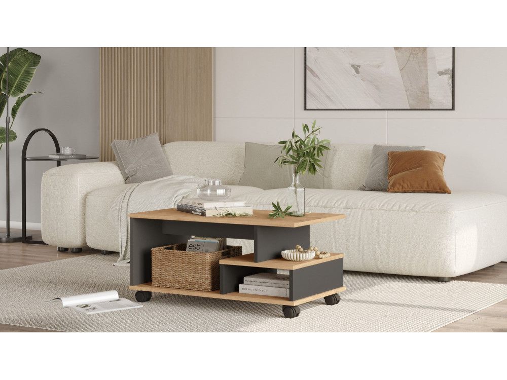 MIN9" wooden coffee table - 90 x 51 x 42 cm - Anthracite grey