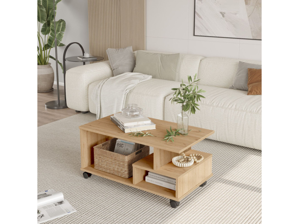 MIN9" wooden coffee table - 90 x 51 x 42 cm - Beige