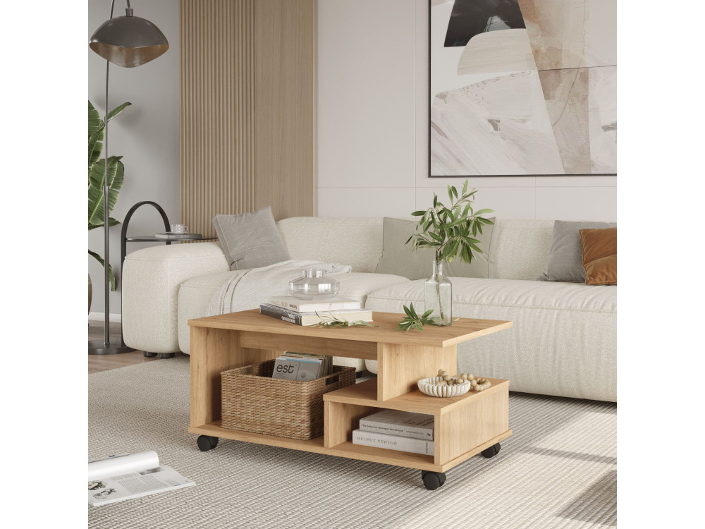 MIN9" wooden coffee table - 90 x 51 x 42 cm - Beige