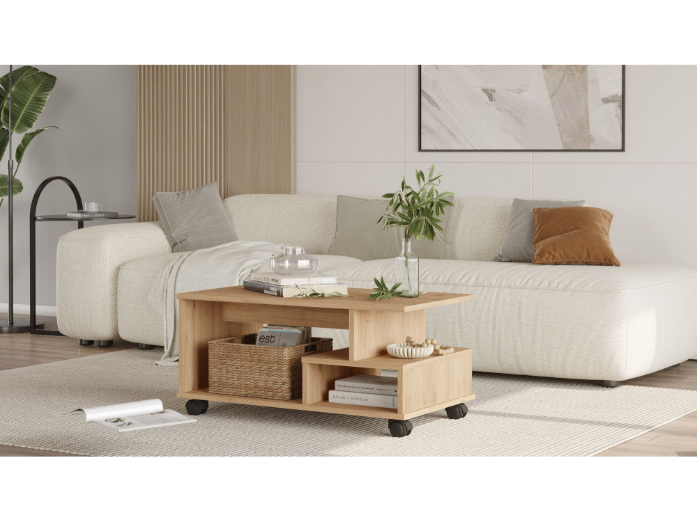 MIN9" wooden coffee table - 90 x 51 x 42 cm - Beige