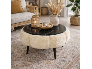 Papatya 60" wooden coffee table - 60 x 60 x 44 cm - Cream