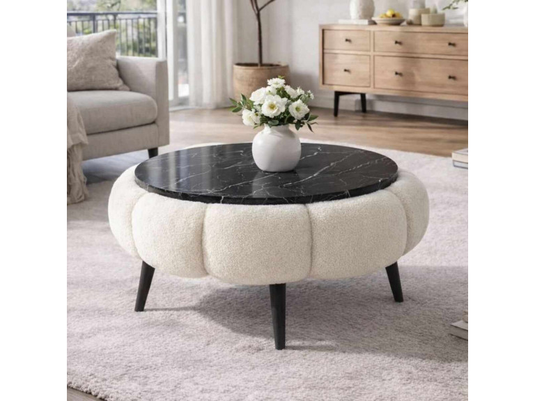 Papatya 60" wooden coffee table - 60 x 60 x 44 cm - White
