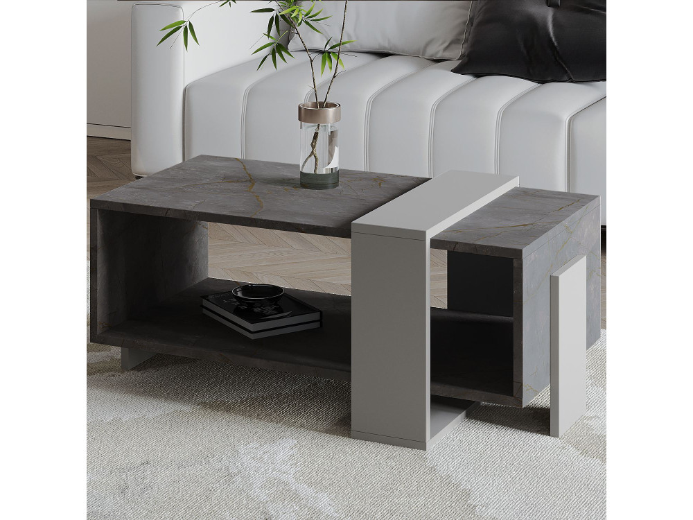 Meleni" wooden coffee table - 90 x 49 x 40 cm - Grey