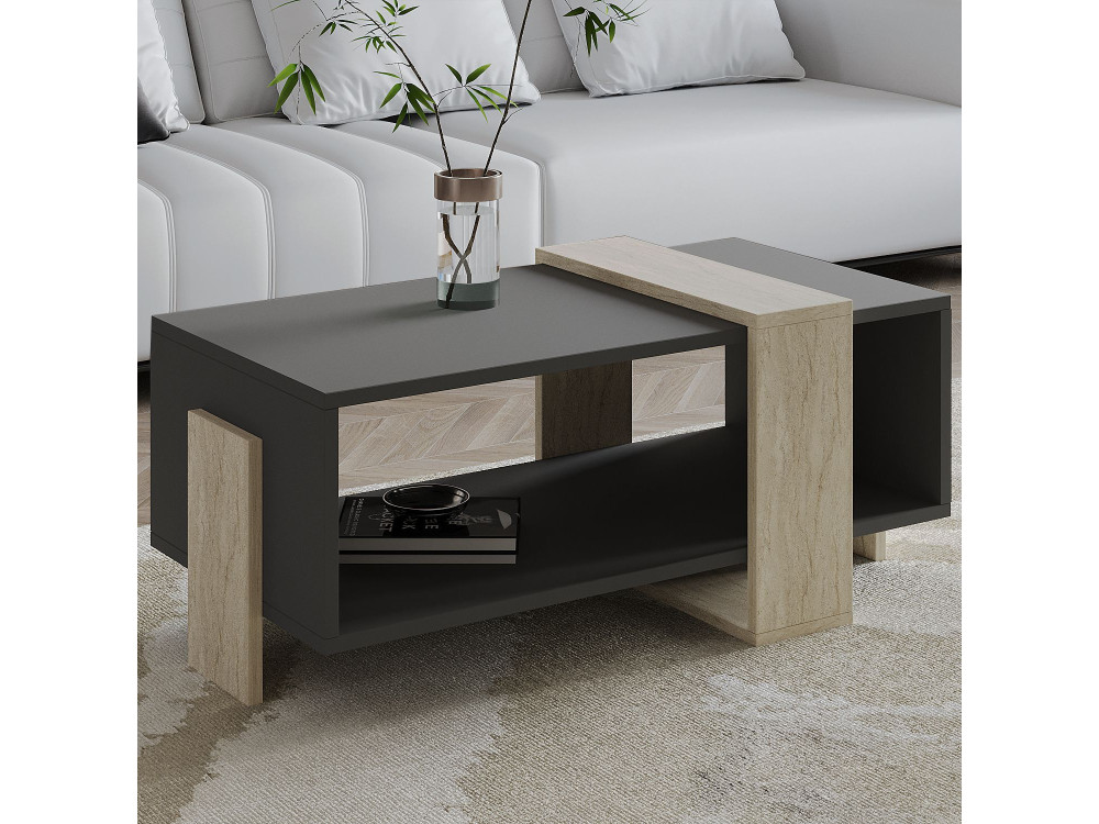 Meleni" wooden coffee table - 90 x 49 x 40 cm - Anthracite grey