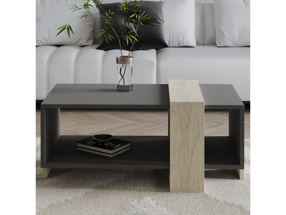 Meleni" wooden coffee table - 90 x 49 x 40 cm - Anthracite grey
