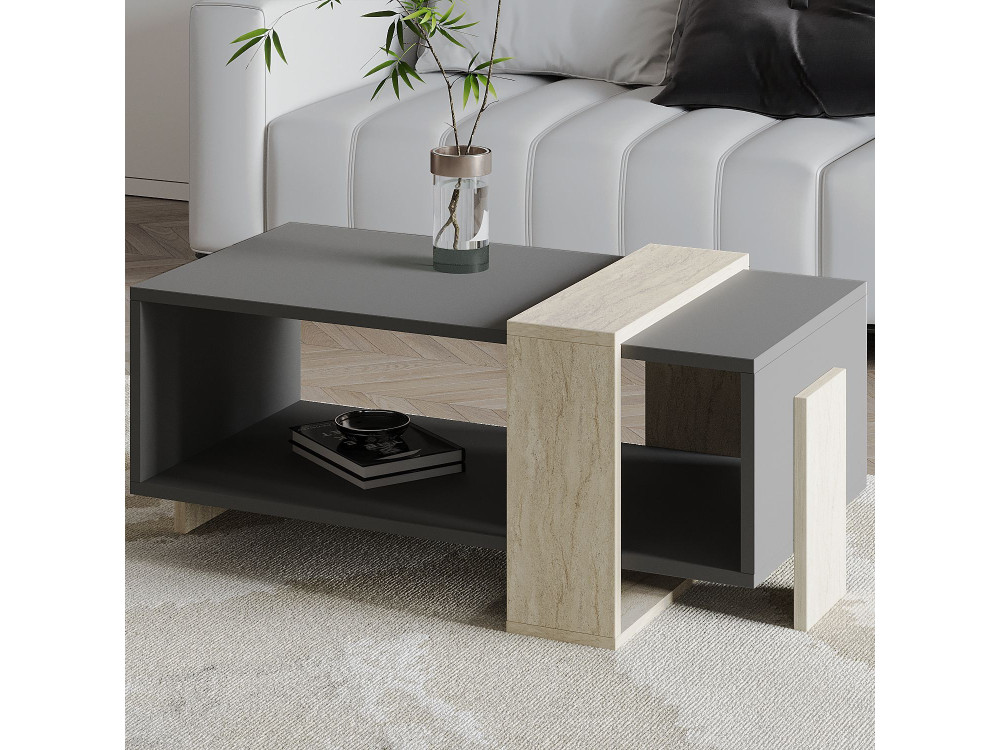 Meleni" wooden coffee table - 90 x 49 x 40 cm - Anthracite grey