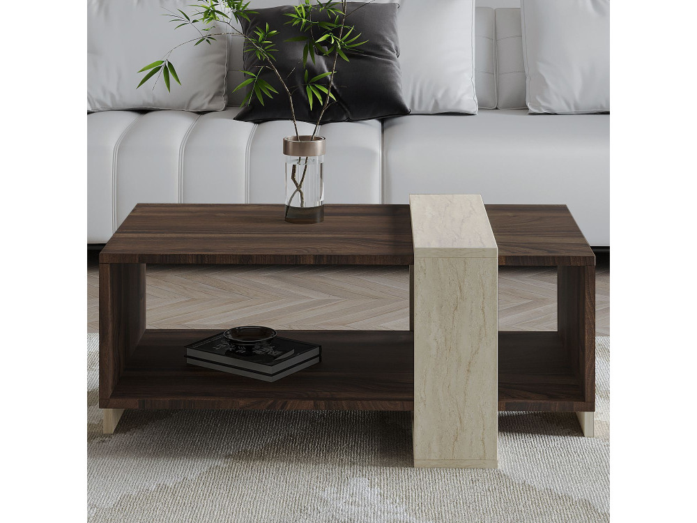 Meleni" wooden coffee table - 90 x 49 x 40 cm - Travertine