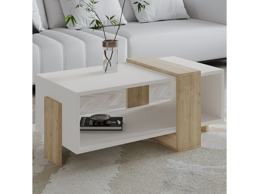 Meleni" wooden coffee table - 90 x 49 x 40 cm - White