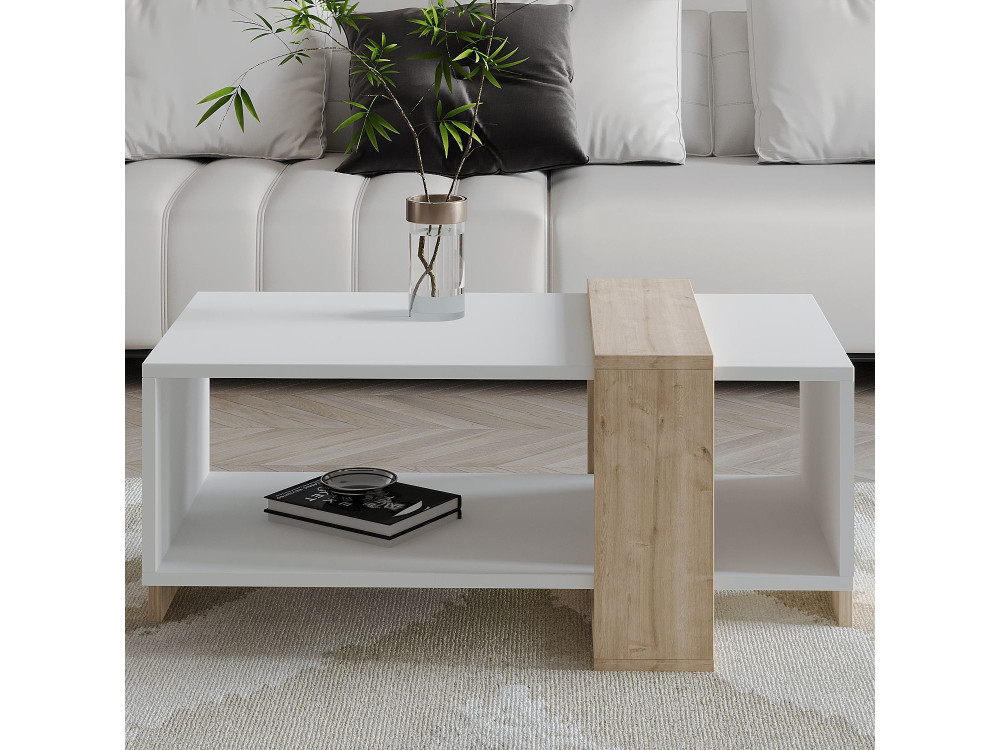 Meleni" wooden coffee table - 90 x 49 x 40 cm - White