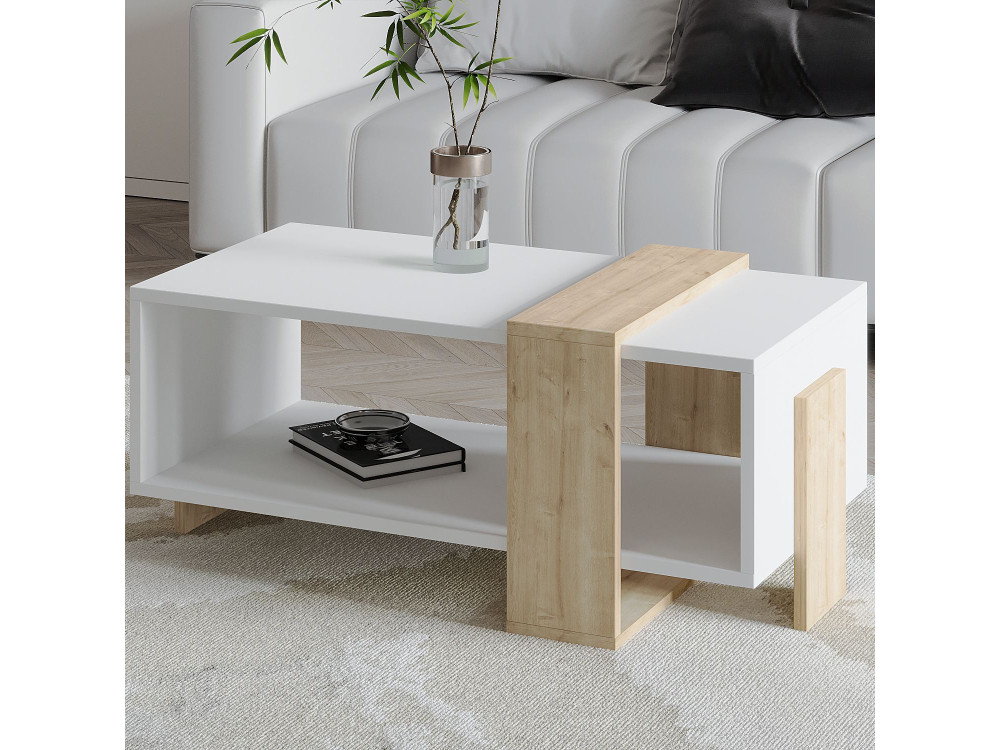 Meleni" wooden coffee table - 90 x 49 x 40 cm - White