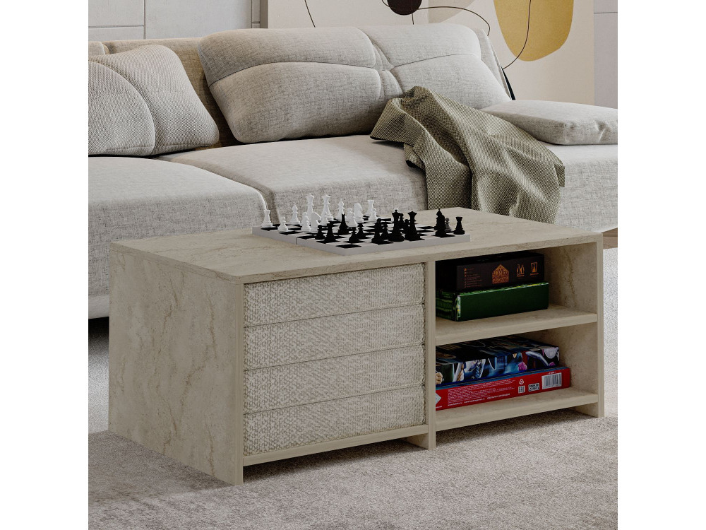 Gord" wooden coffee table - 90 x 45 x 44 cm - Travertine
