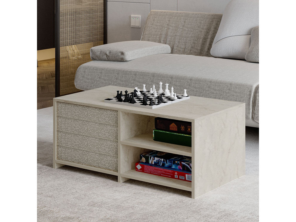 Gord" wooden coffee table - 90 x 45 x 44 cm - Travertine