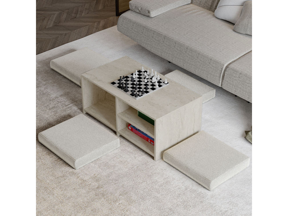 Gord" wooden coffee table - 90 x 45 x 44 cm - Travertine