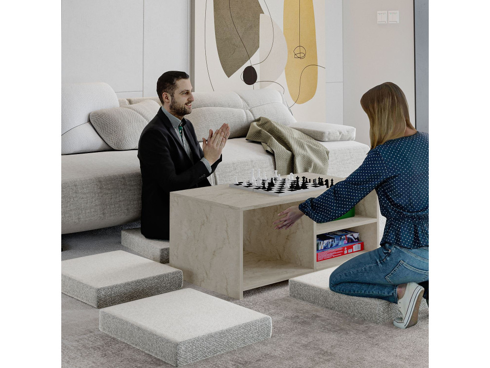 Gord" wooden coffee table - 90 x 45 x 44 cm - Travertine