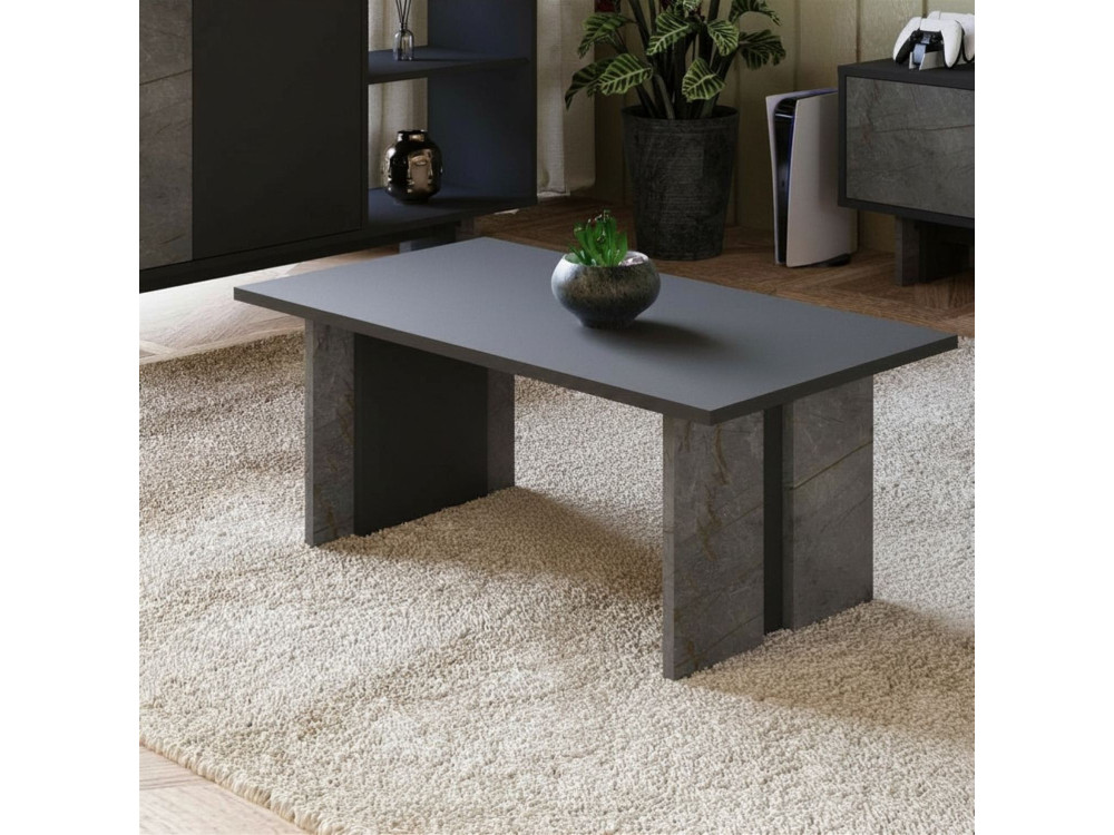 Ravello" wooden coffee table - 90 x 50 x 40 cm - Marbled anthracite grey