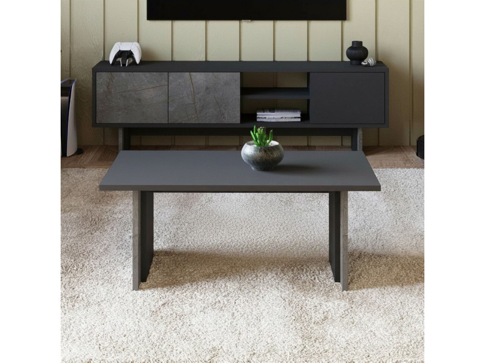 Ravello" wooden coffee table - 90 x 50 x 40 cm - Marbled anthracite grey