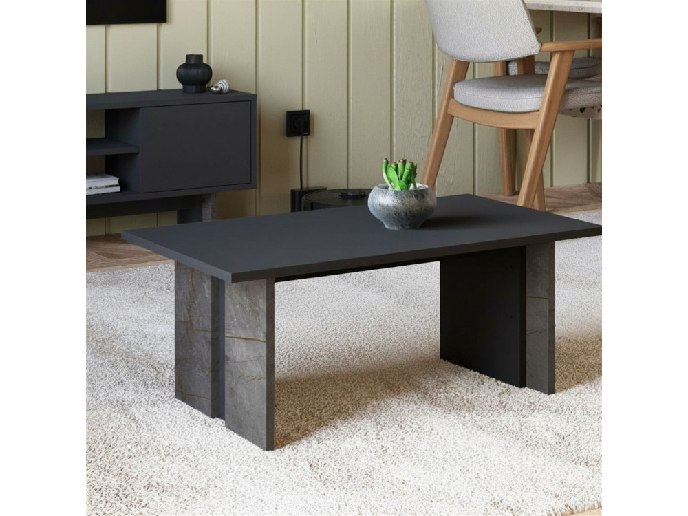 Ravello" wooden coffee table - 90 x 50 x 40 cm - Marbled anthracite grey