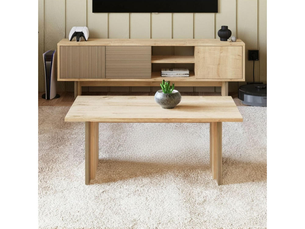 Ravello" wooden coffee table - 90 x 50 x 40 cm - Beige