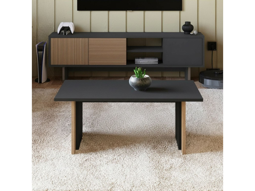 Ravello" wooden coffee table - 90 x 50 x 40 cm - Anthracite grey