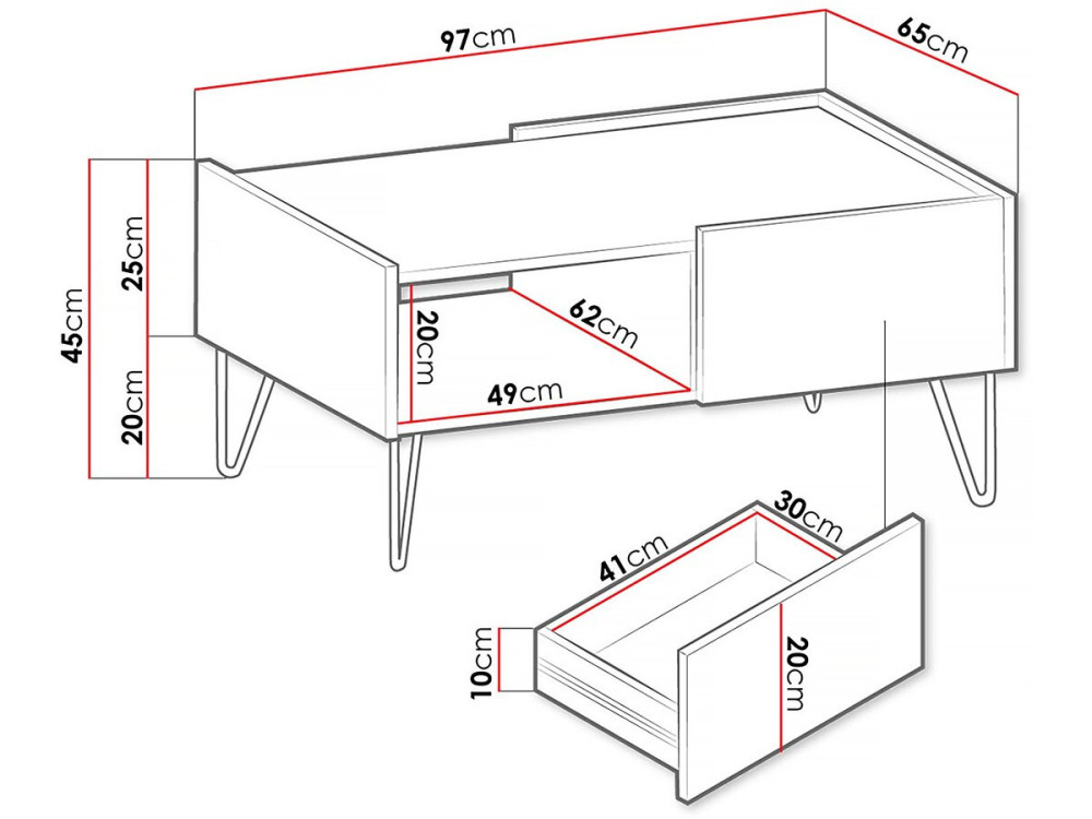 "Narine L" Coffee Table - 97 x 45 x 65 cm - White
