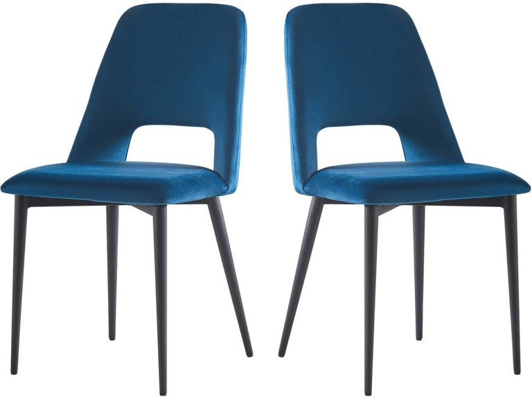 Set of 2 "Fedora" Velvet Chairs - Dark Blue