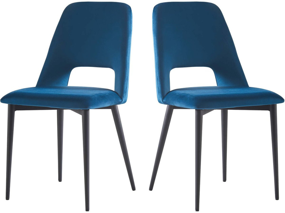 Set of 2 "Fedora" Velvet Chairs - Dark Blue