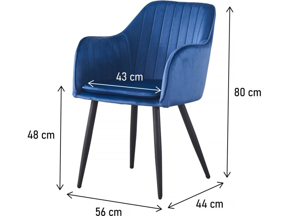 Set of 2 "Velma" velvet chairs with armrests - Blue