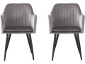 Set of 2 "Velma" velvet chairs with armrests - Grey - GREY