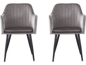Set of 2 "Velma" velvet chairs with armrests - Grey